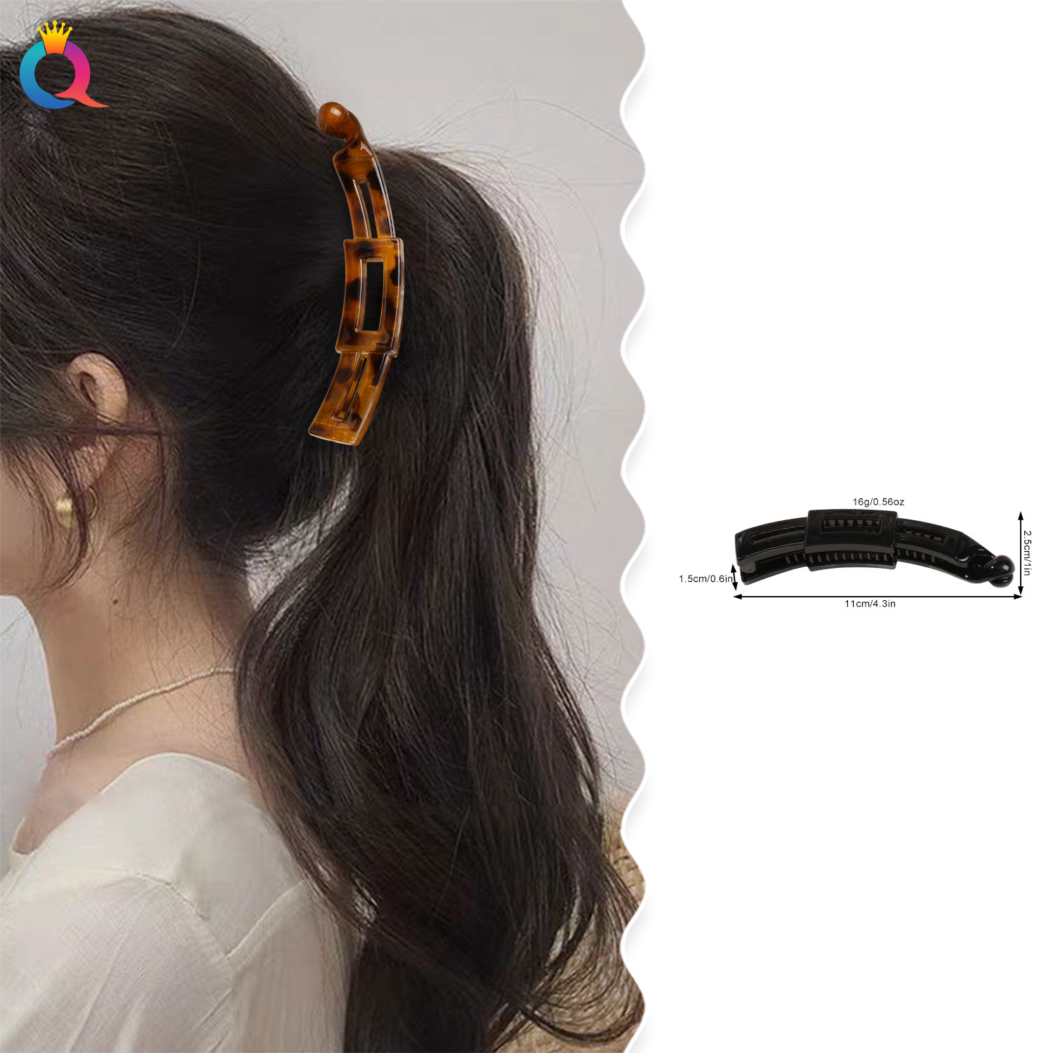 Qiyue Cross-border PC Square Banana Clip, elegant vertical clip, coiled hair, women's hair tie, back of the head twist clip, hair accessory wholesale details Picture
