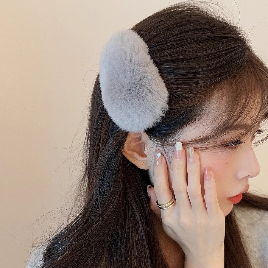 Super large ins clip with real rex rabbit fur, fur hair clip, super fairy-like Korean plush hair accessory, cute fur bb card side clip Specification drawing