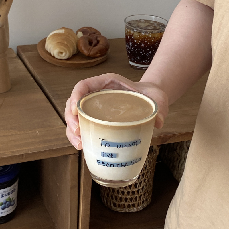 Korean ins laid-back long-haired puppy coffee cup, creative souvenir glass water cup, cute and simple breakfast cup details Picture