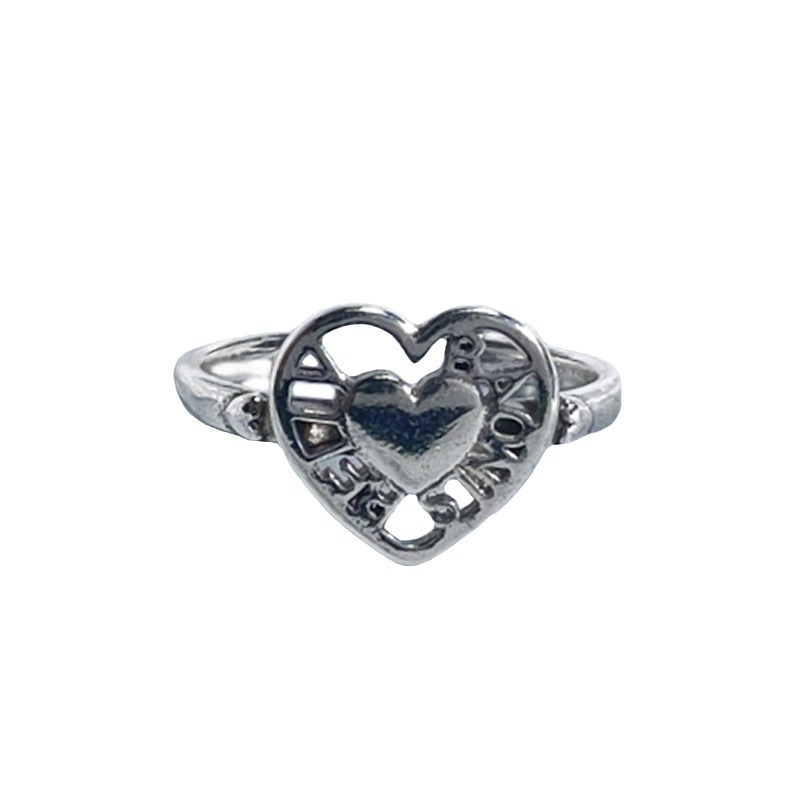 Simple and plain bezel heart-shaped retro ring, a cold and aloof style for women, trendy and versatile, high-end and elegant, open ring, index finger ring Item Picture