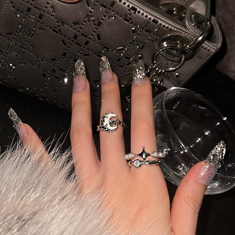 Simple and individual starlight high-end moon-opening ring for women, multi-layered ins, cold style, trendy and fashionable ring details Picture