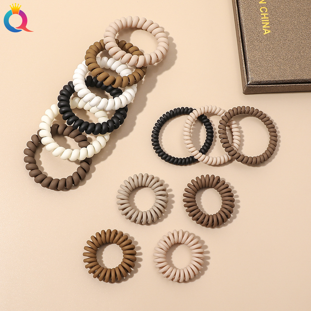 Qiyue Korean version high-elasticity new brown matte telephone line hair band, simple and versatile hair tie, hair accessory full figure