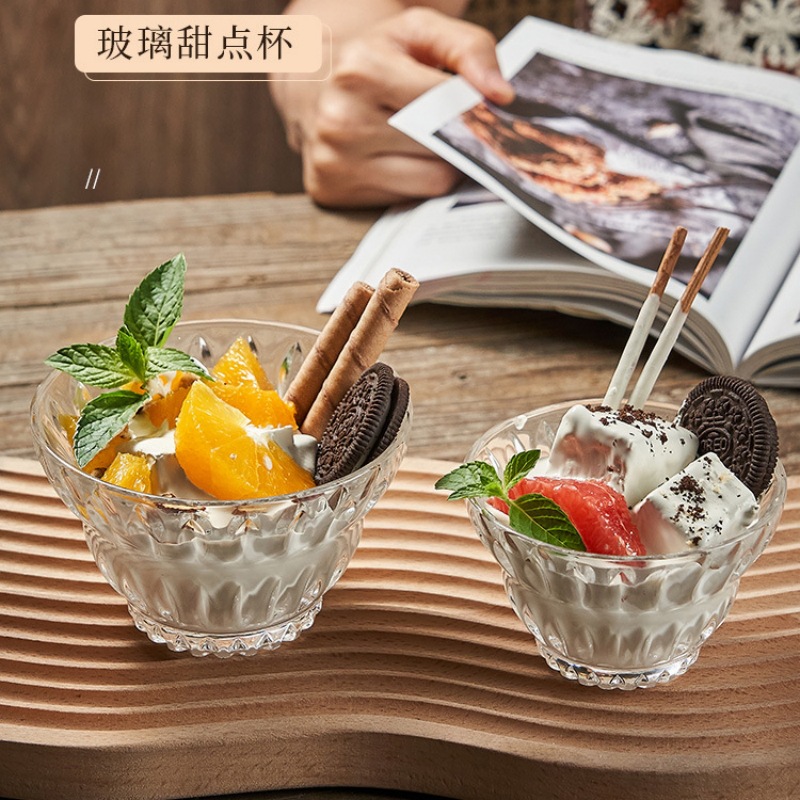Dessert glass bowl, ice cream bowl, fruit yogurt ice cream bowl, exquisite internet-famous glass salad bowl, snack bird's nest bowl full figure