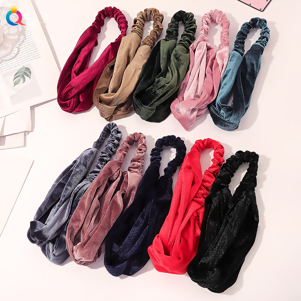 Korean, European and American simple gold goose down hair bands, elastic bands, versatile knotted hair bands, cross headbands and hair accessories full figure