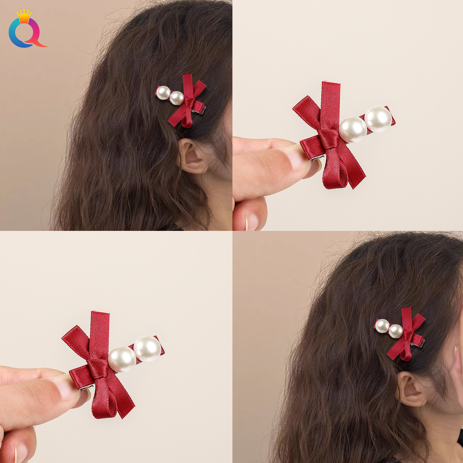 Qiyue Xiaoxiangfeng Ribbon Bow hair clips, versatile women's side hair clips, bangs clips, duckbill clips, hair accessories wholesale Specification drawing