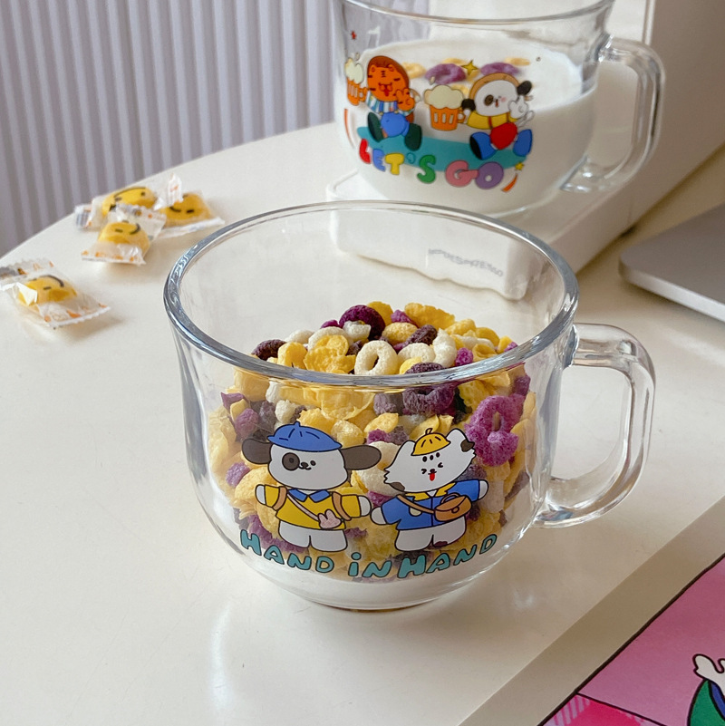 Designer tomato puppy glass cup, breakfast oatmeal cup, milk cup, student water cup, cold drink juice cup Specification drawing