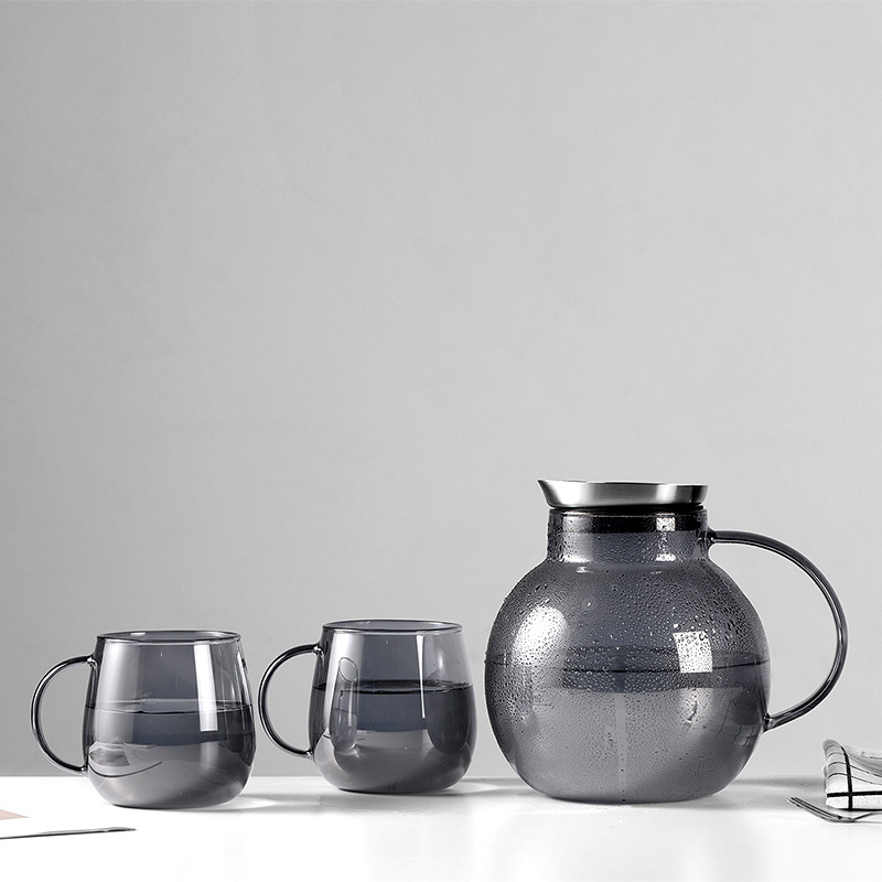 High-temperature resistant glass cold water kettle with handle cup, high appearance level set, thickened boiling water and juice kettle, large capacity details Picture