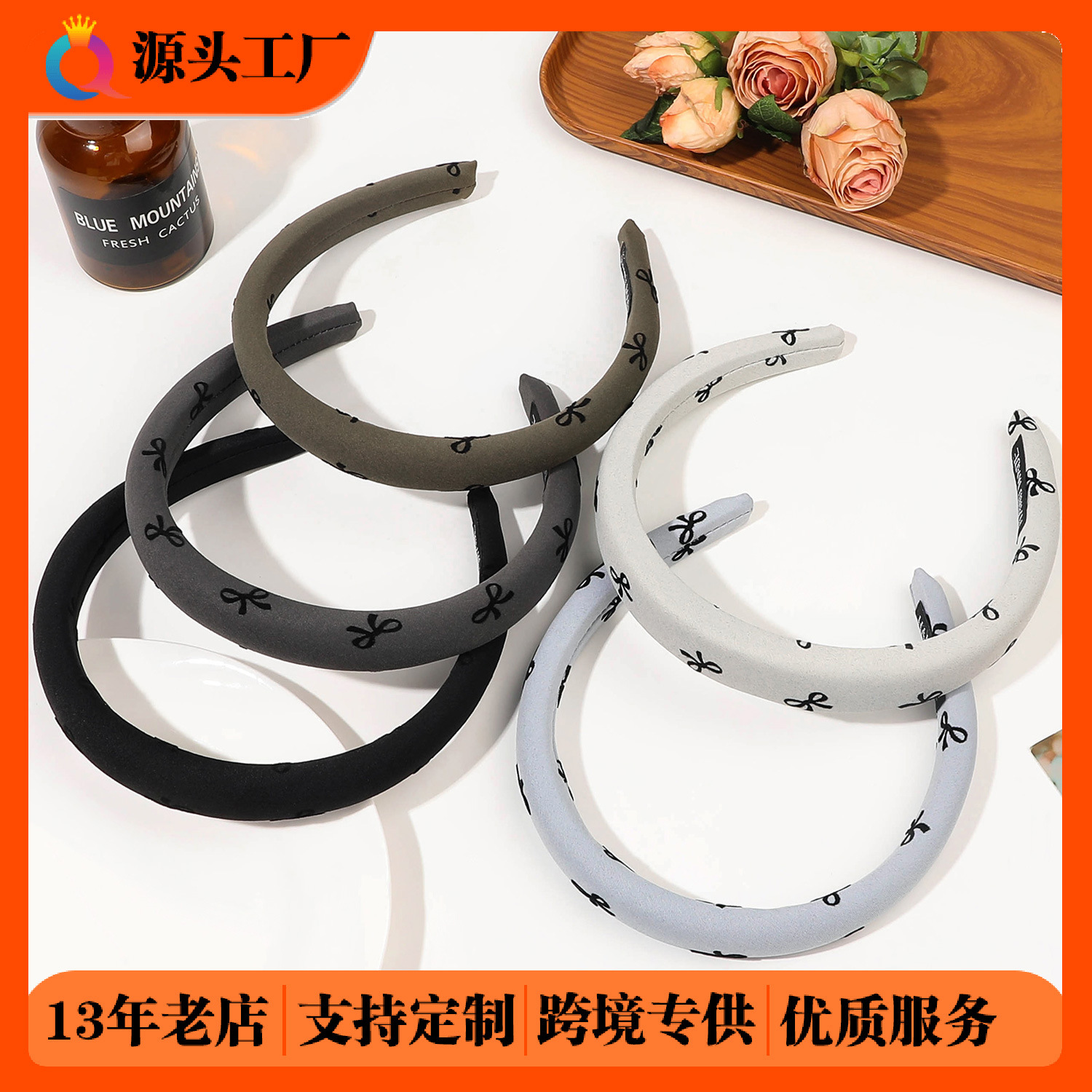 Qiyue Cross-border Sponge Bow Hair Band, fashionable new Chinese-style headband, high head top hair hole, high-end hair accessory wholesale full figure