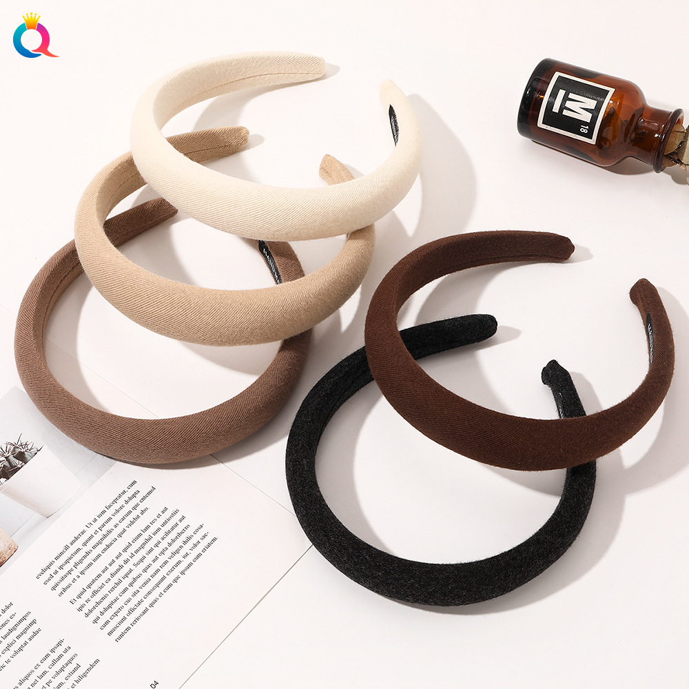 Qiyue Korean-style coffee-colored solid color hair band, sponge trendy headband, autumn and winter pure cotton facial hair tie, women's hair accessory full figure