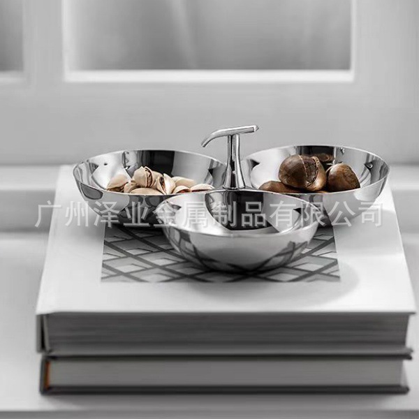 European-style 304 stainless steel three-head snack plate, creative tea and snack plate, restaurant coffee table, fruits, pastries, dried fruits, hand-held fruits