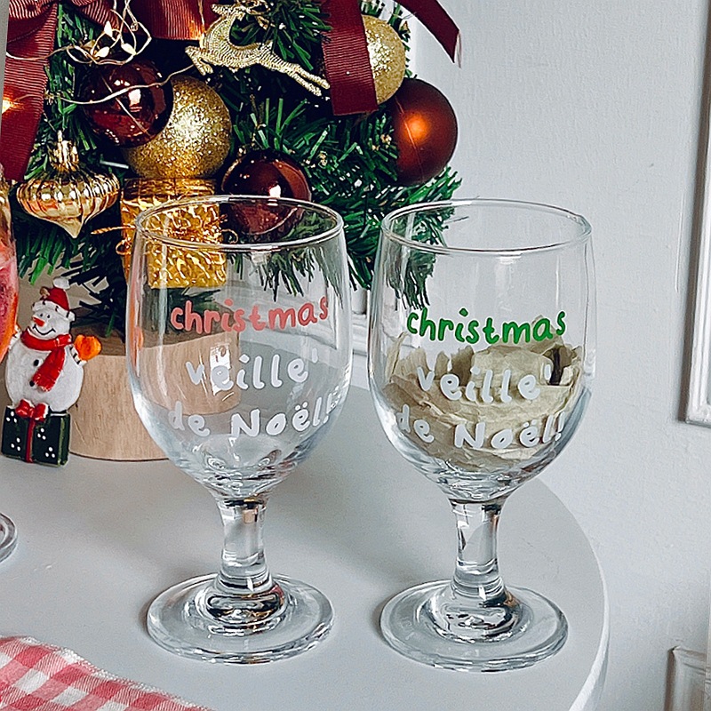 Bolimei Christmas cups, tall glass cups, Christmas atmosphere festive red wine glasses Specification drawing