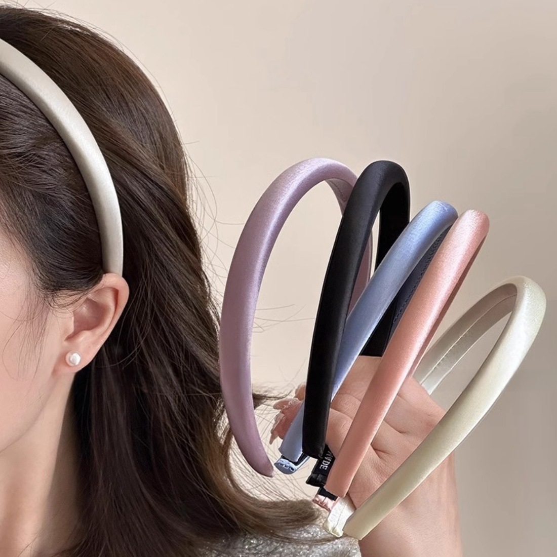 Korean style simple satin colorful fine sponge hair band, high-end and elegant, high head top facial cleansing headband, multi-color hair clip Specification drawing