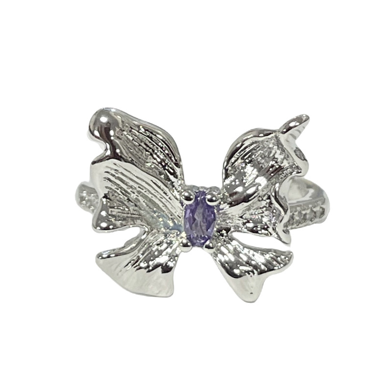 A light luxury and high-end brushed butterfly horse eye purple diamond ring, a unique design for women, fashionable, exquisite and versatile, sweet and cool ring Item Picture
