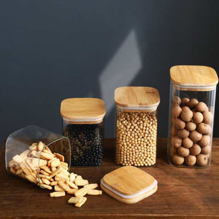 Square storage jars, household storage sealed jars, high borosilicate glass transparent jars for grains, cereals, tea, kitchen seasonings Specification drawing