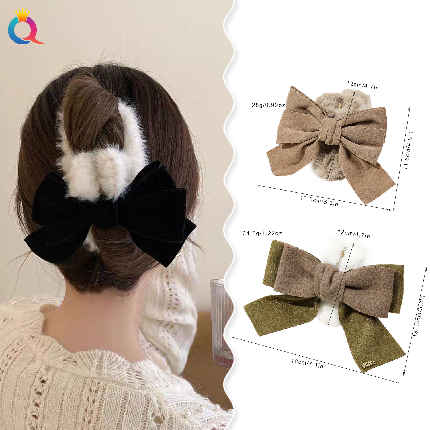 Qiyue Cross-border Autumn and Winter plush bow hair clips with a high-end feel, shark clips, hairpins, hair grabbers and hair accessories wholesale details Picture