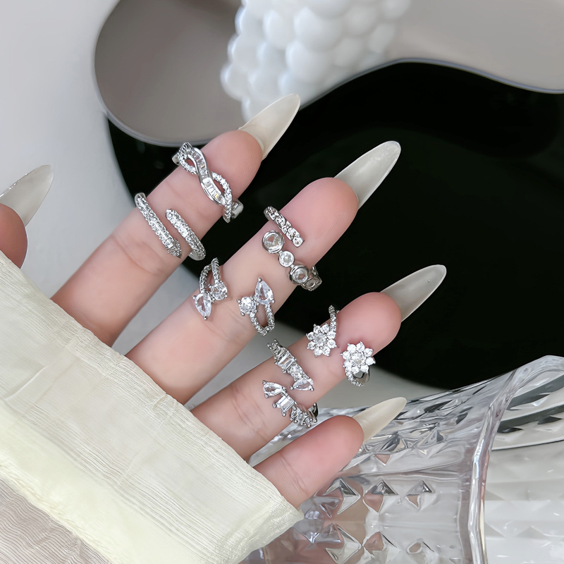 Korean-style light luxury full diamond wrapped ins cold style open ring, women's design versatile, layering fashionable design ring Specification drawing
