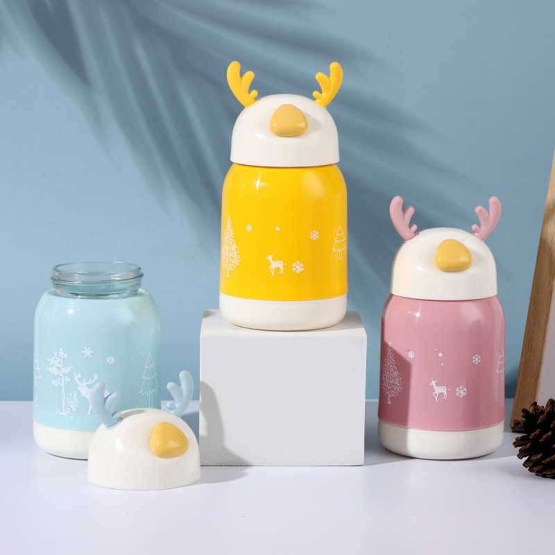 Creative glass deer cups, cute cartoon antler cups, Christmas spirit deer cups, opening gift advertising cups can be used as logos Specification drawing