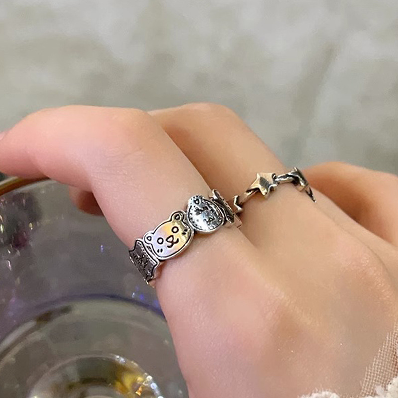 Retro, unique and simple cartoon bear rabbit star opening ring, cute index finger ring for women on Instagram, trendy and cool details Picture