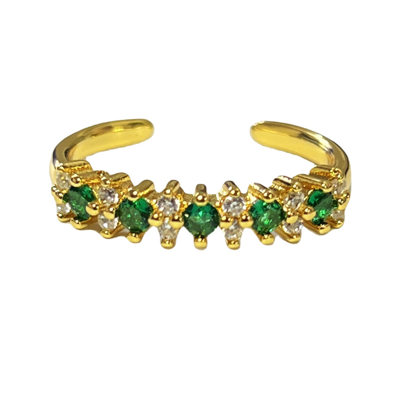 The snake-shaped opening ring for women in the zodiac year is a fashionable, light luxury and versatile index finger ring with a green diamond. It is a trendy accessory Item Picture