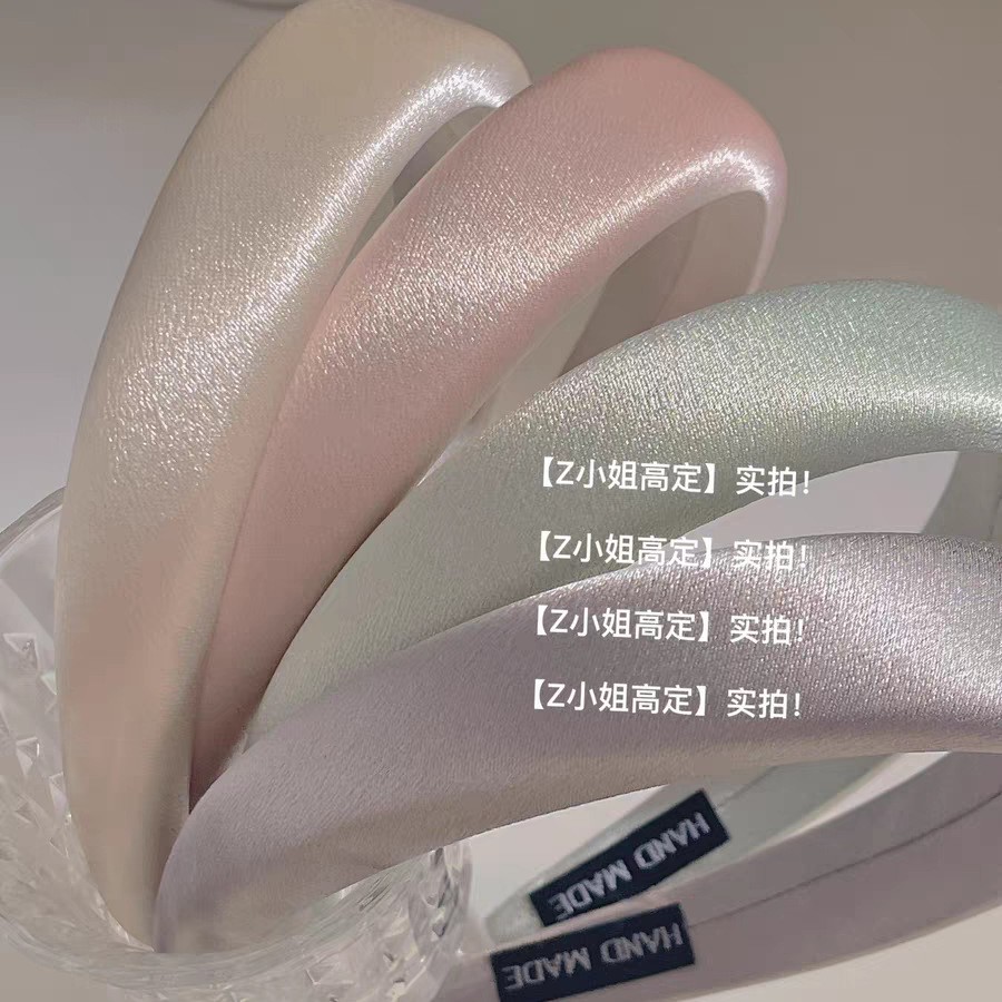 Satin, fine-textured Morandi color sponge hairband, high-end, wide edge, elegant, high top hairband, thickened headband for washing the face full figure