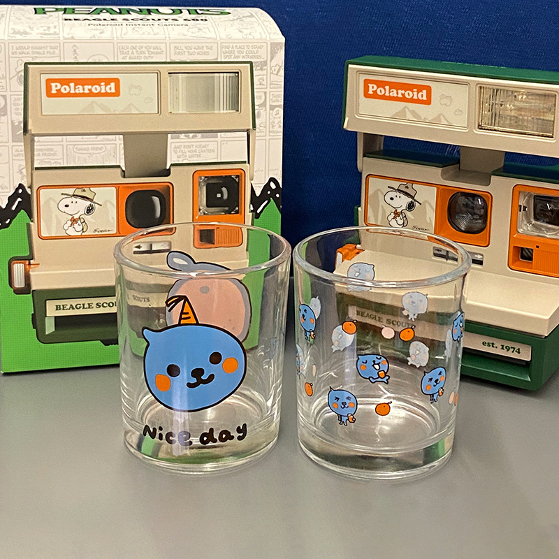 ins high-transparency soda cup, cute blue glass water cup, little blue man cold drink cup, breakfast milk cup gift full figure