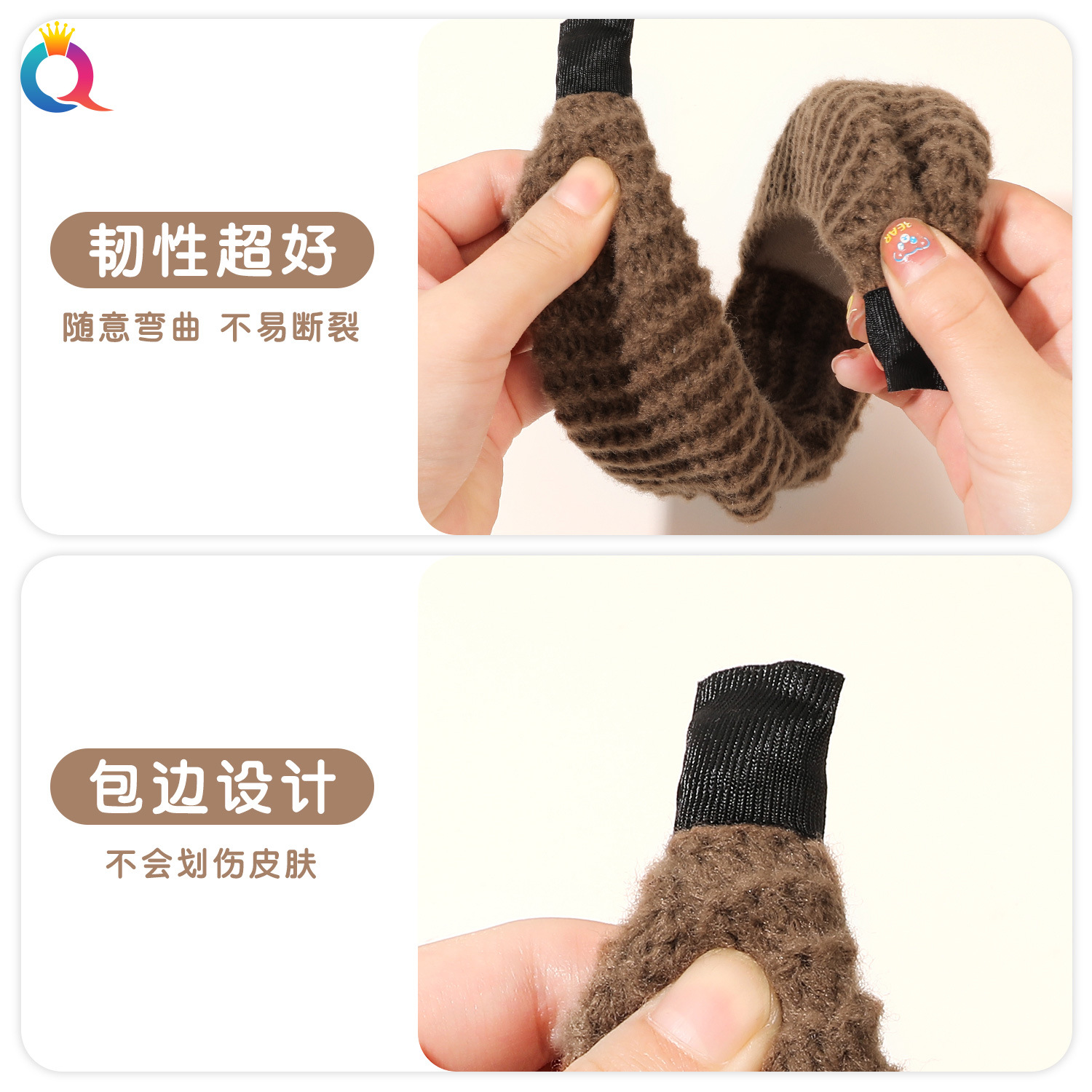 Qiyue Cross-border Autumn and Winter wide-edge woolen hair band, high-end feel, high top of the head, elegant face wash headband, hair hole hair accessory wholesale Specification drawing