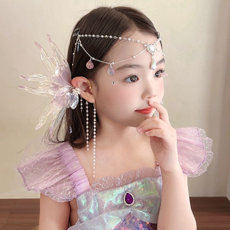 Children's mermaid princess with mermaids, ancient Hanfu, hair ornaments, forehead chains, and girl butterfly fairy earrings performance Application Scenario