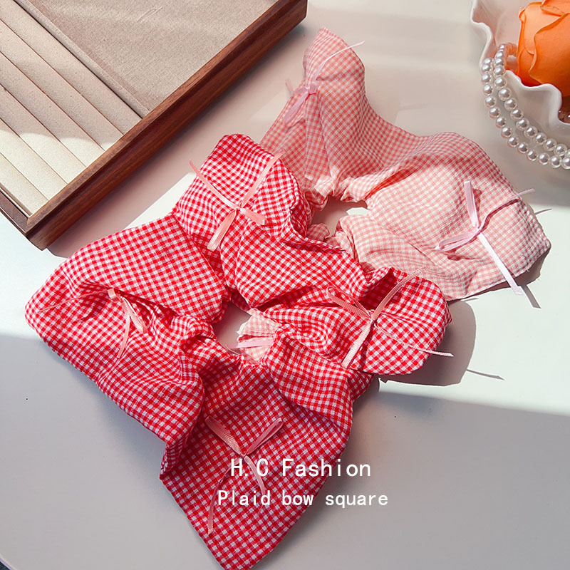 Sweet and cute checkered bow large intestine hair band, niche design sense, elegant Korean-style ponytail leather band, versatile hair tie full figure