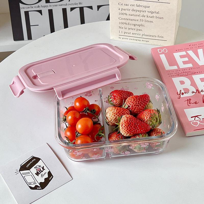 Wholesale of Bolimei French-style high borosilicate glass lunch boxes, microwave oven divider rice bento boxes, fresh-keeping bowls with meals Specification drawing