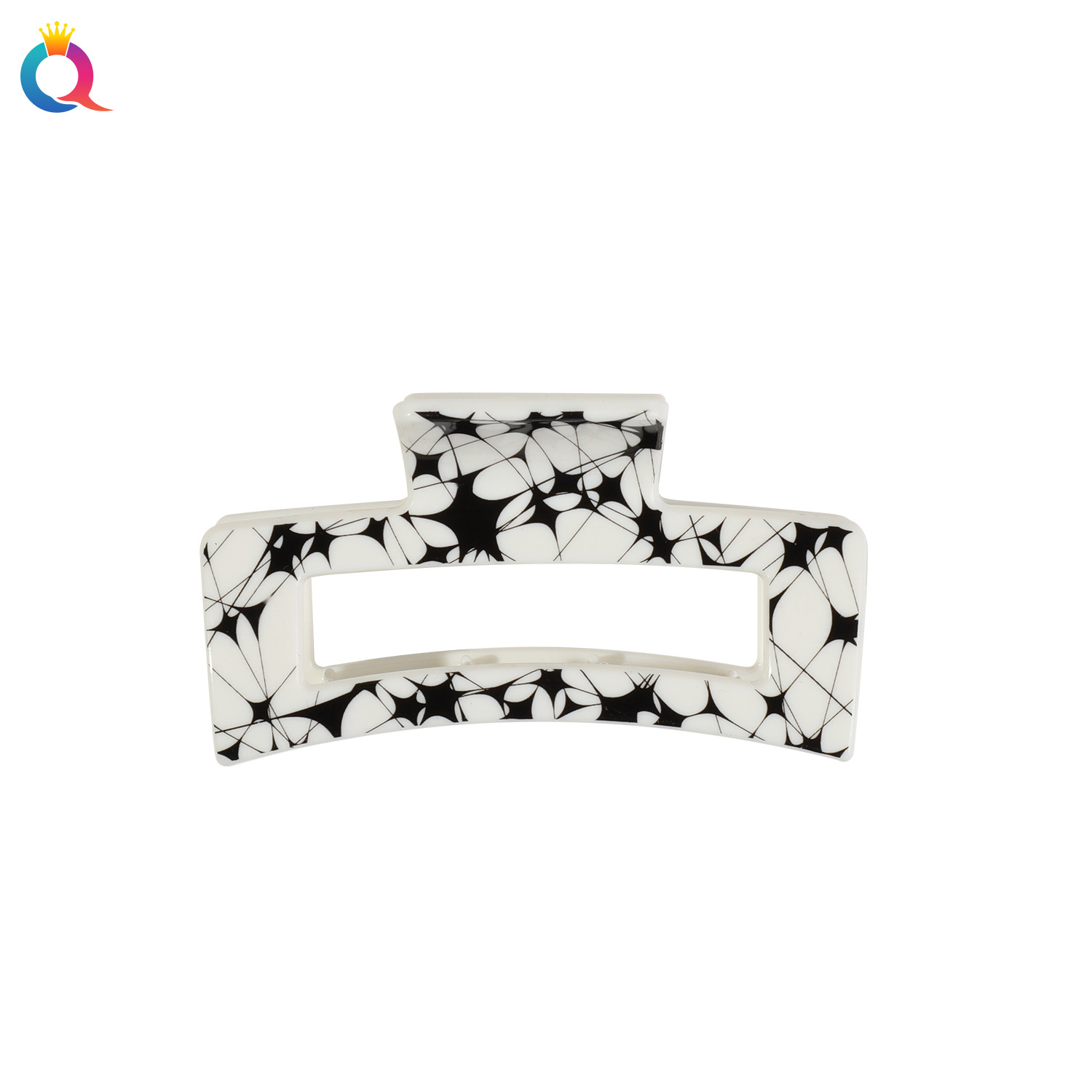 Qiyue Cross-border Heat Transfer black and White hair clips, simple updo print grab clips, high-end shark clip hair accessories wholesale Item Picture