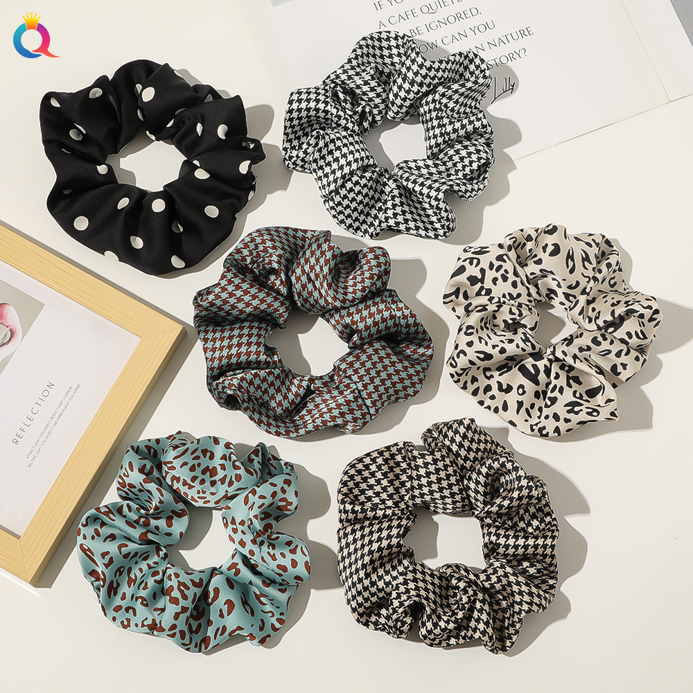 Qiyue Cross-border's new leopard print large intestine hair band silk satin fashion thousand bird pattern large intestine hair band satin hair band hair accessory details Picture