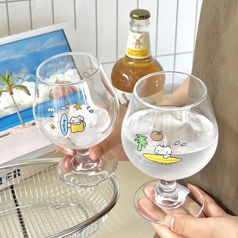 Homemade coconut tree surf cat sweet wine glass, highball glass, island-style glass, kitten juice cup, cold drink cup, wine cup Application Scenario