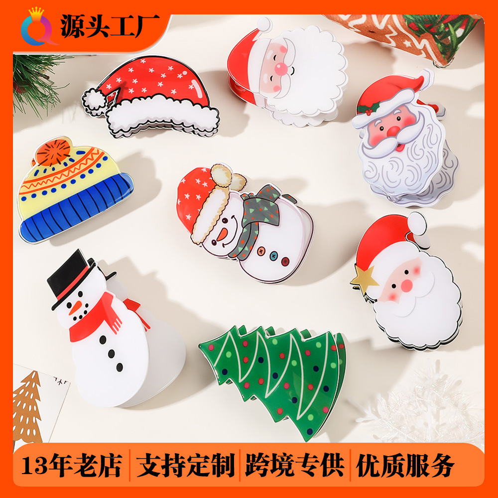 Qiyue Cross-border Christmas Grab Clip Cartoon Snowman Bun Hair Clip Cute and high-end Shark clip Hair Accessory wholesale full figure