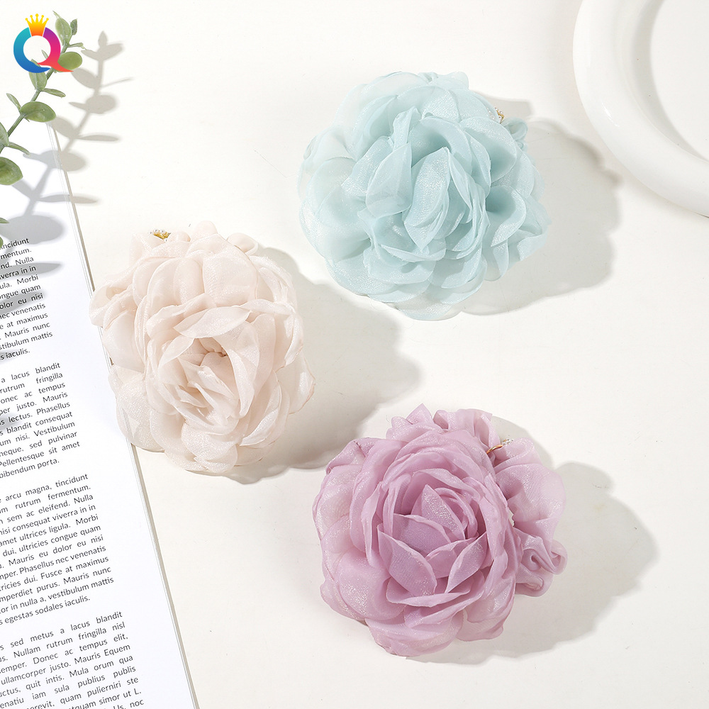 Wholesale of Qiyue Xiaoxiangfeng Flower Large Intestine Hair Tie, Peony Hair flower, leather band hair tie, high-end braided hair tie accessories details Picture