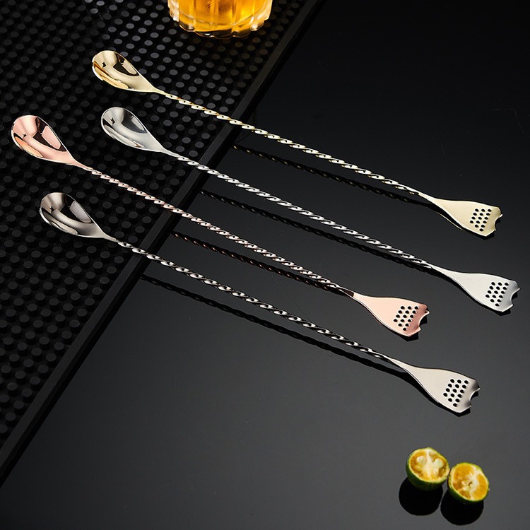Stainless steel long bar spoon 304, long handle stirring rod, coffee and milk tea stirring spoon, bar spoon, cocktail mixing rod full figure
