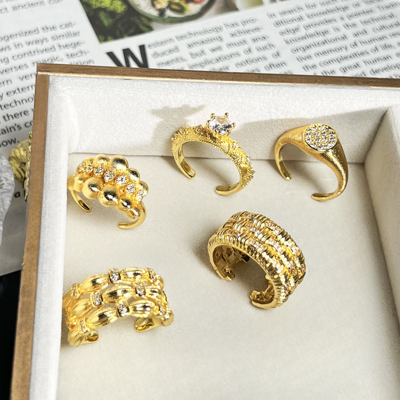 French retro brushed woven coffee bean open ring, court style, cold style, light luxury, geometric niche ring trend Specification drawing