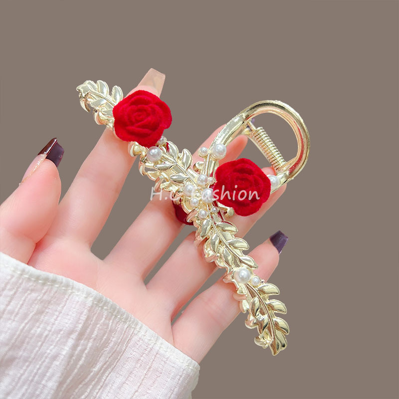 Rose pearl claw clip for a high-end look, shark clip at the back of a girl's head for a high-end look, updo headwear clip, hair clip full figure