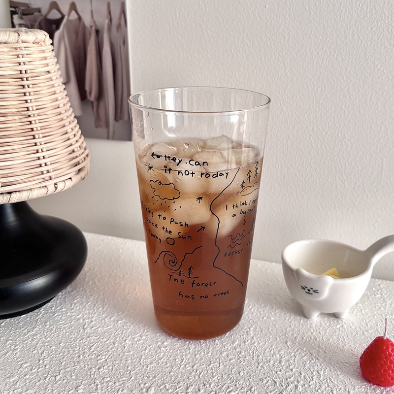 Homemade large-capacity American coffee cups, glass cups, weather map cups, milk cups, breakfast juice latte cups details Picture