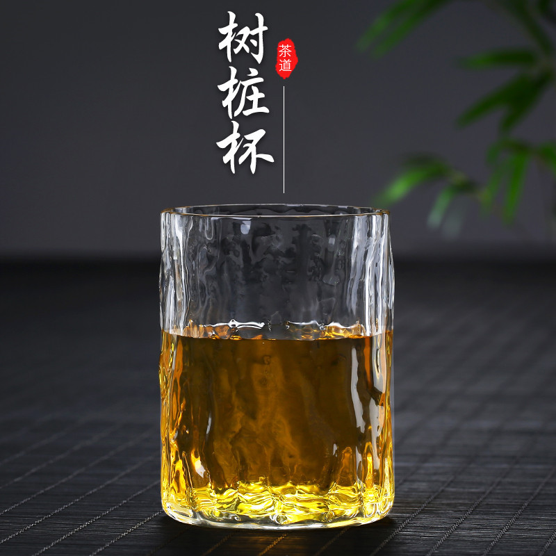 Tree-patterned glass single-layer cups for home whisky and beer, high borosilicate glass juice and coffee, single-layer cups full figure
