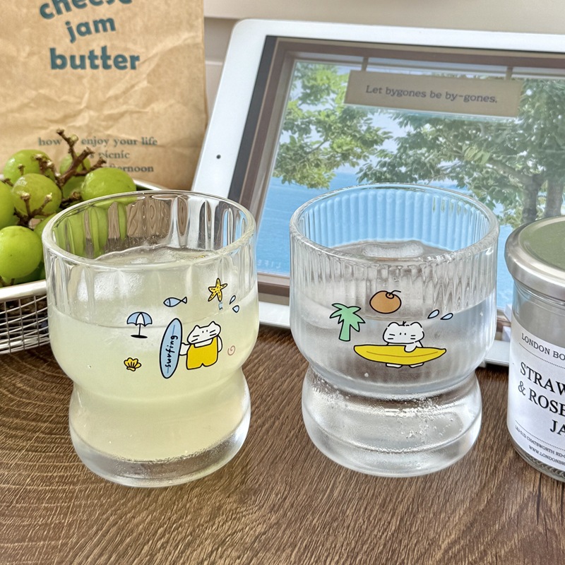 Island ins-style cartoon couple water cups, girlish breakfast cups, milk cups, cold brew coffee cups, glass cups Specification drawing