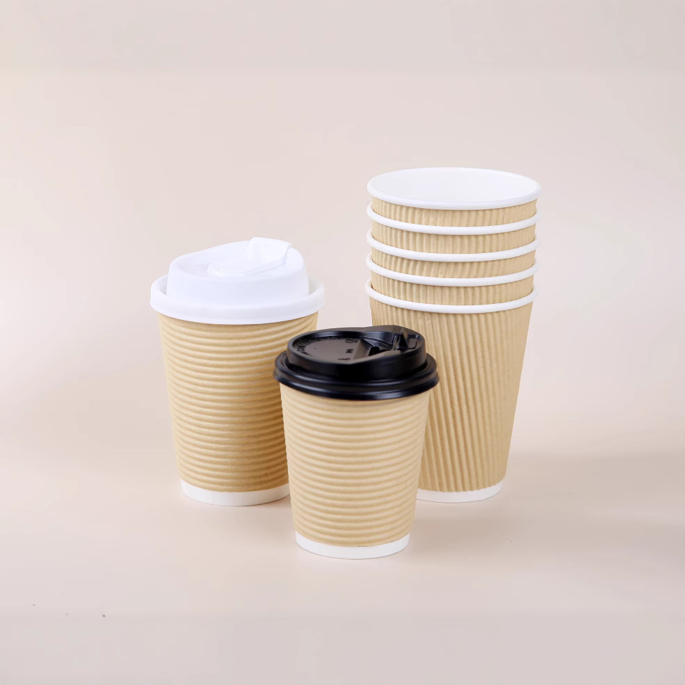 350 Yellow vertical corrugated wholesale disposable paper cups, corrugated cups, double-layer hot drink in stock, paper cups, anti-scald, cross-border exclusive Specification drawing