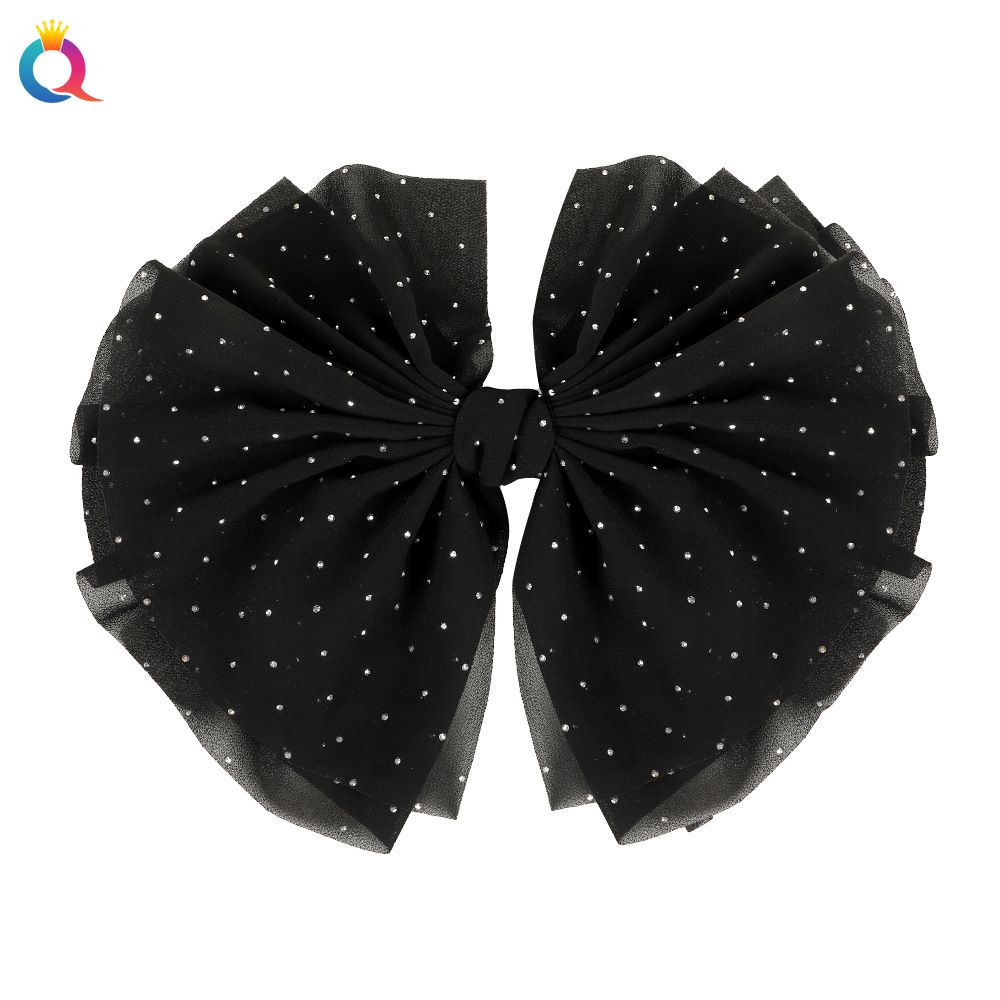 Wholesale of Qiyue extra-large water diamond fabric spring clips, sweet bow hair clips, high-end hair curls, grappling clips and hair accessories Item Picture