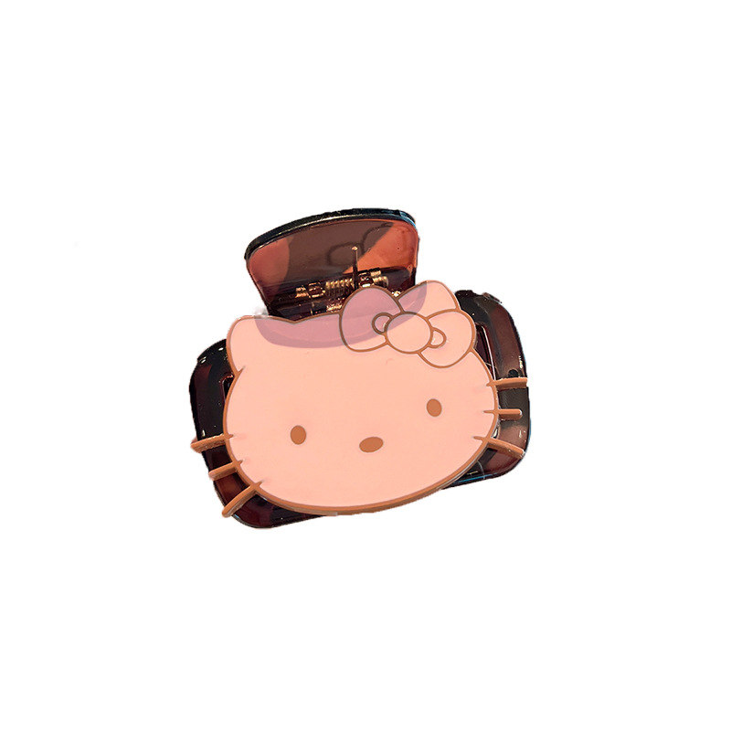 The Korean-style pink and black kt cat scratch-off clip for women, a mid-sized shark clip with a high-end texture for summer, and a hair clip for the back of the head Item Picture