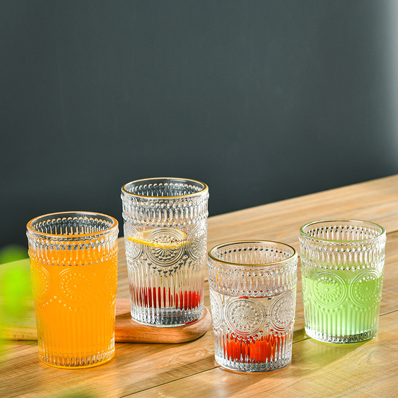 Retro-style sunflower glass water cup, Instagram-style summer creative coffee cup for men and women, beer mug, Japanese cup details Picture