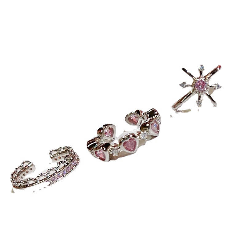 Pink diamond zircon star heart-shaped girl open ring, sweet, light luxury and high-end, layered exquisite and unique ring Item Picture