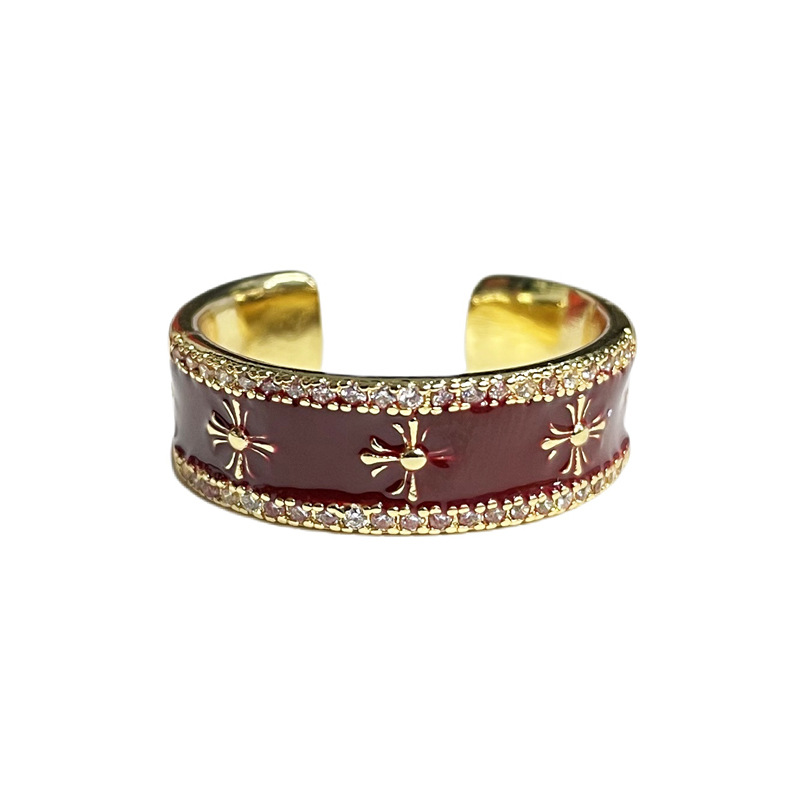 A new red drip glaze whitening retro and fashionable open ring for women's ins, with a unique and high-end feel and a light luxury style Item Picture