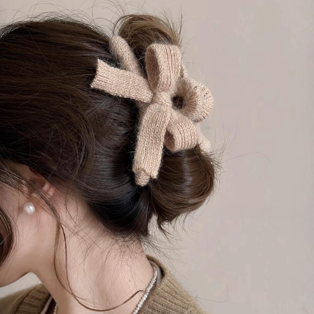 Han Yuan woolen knitted bow hair clips for spring and summer, shark clips for the back of the head, updo hair clips, high-end and elegant hair clips Specification drawing