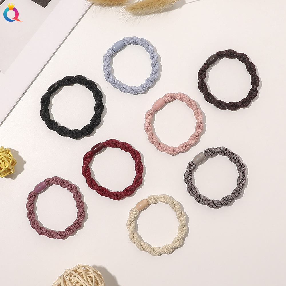 Qiyue Korean braided hair ties, simple hair accessories, high-elasticity basic thick rubber band hair bands details Picture