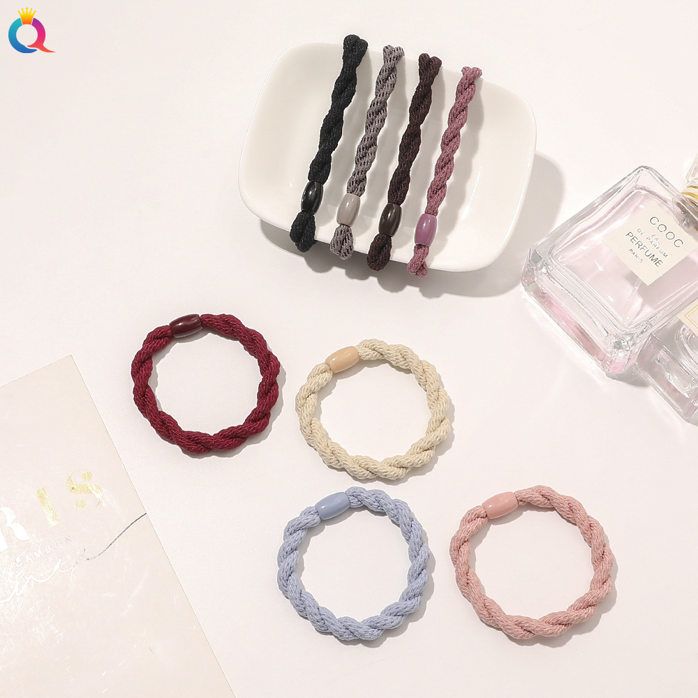 Qiyue Korean braided hair ties, simple hair accessories, high-elasticity basic thick rubber band hair bands Specification drawing