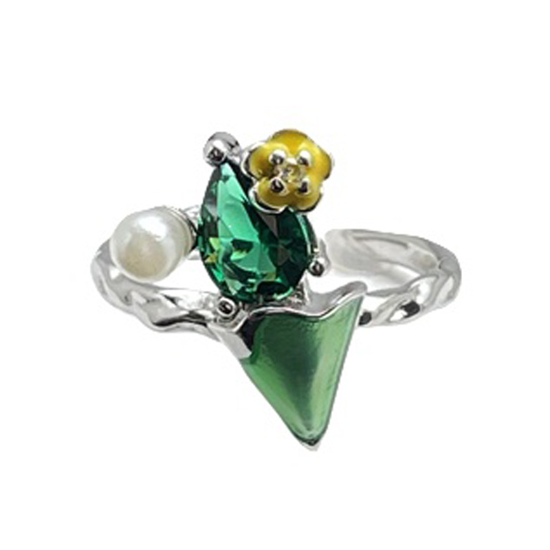 The light and fresh mint green drip glaze open ring is unique, fashionable and cold in style, with a butterfly design sense, making it a trendy ring Item Picture